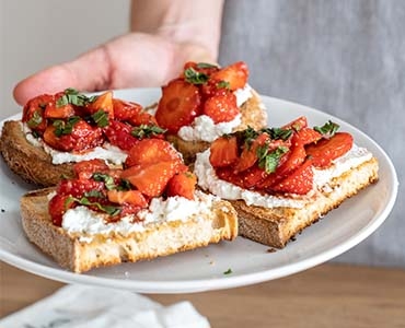 Strawberry Bruschetta with Ricotta, Balsamic and Mint